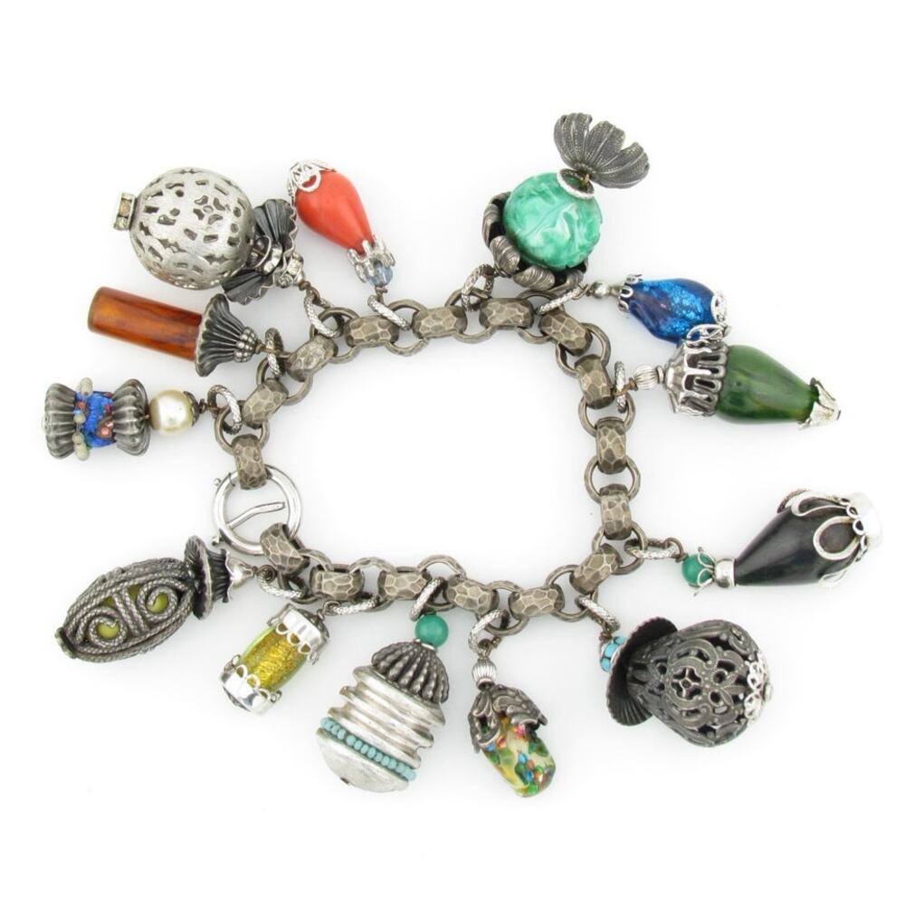 Vintage Napier Bracelet Multi Charm Colorful Silver Tone